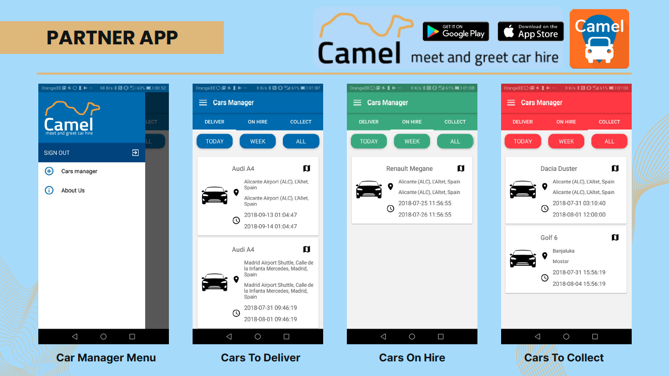 Customer app main journey screens